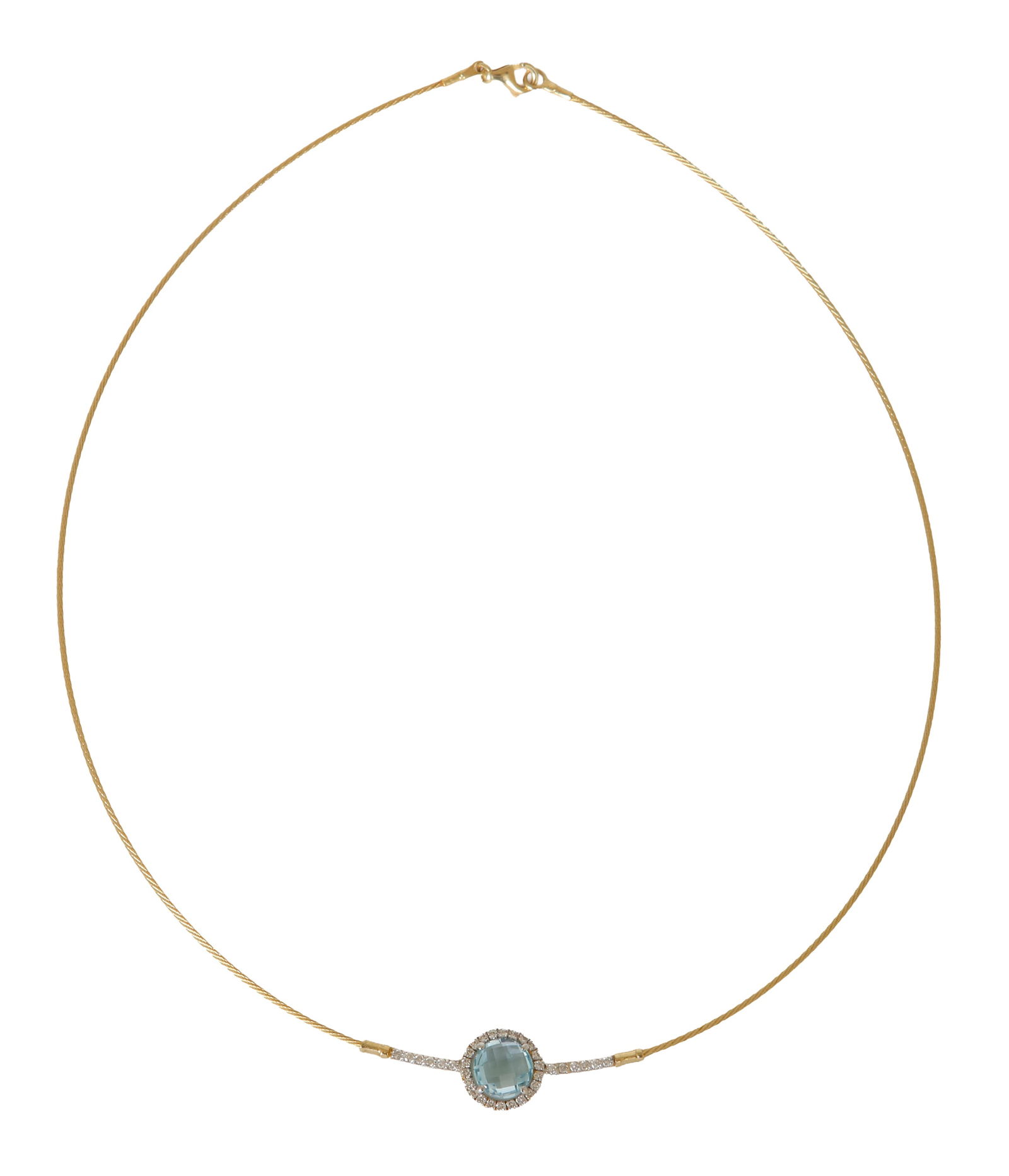 14K GOLD NECKLACE: Composed of a Gold cable set with small diamonds weighing approx. 0.34 ct. and blue topaz. Length approx. 42 cm. Weight approx. 5.4 grams.