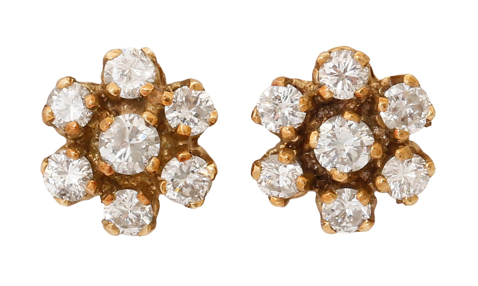 14K GOLD EARRINGS: Flower design, stud earrings, set with diamonds with a total weight of approx. 1.50 ct.