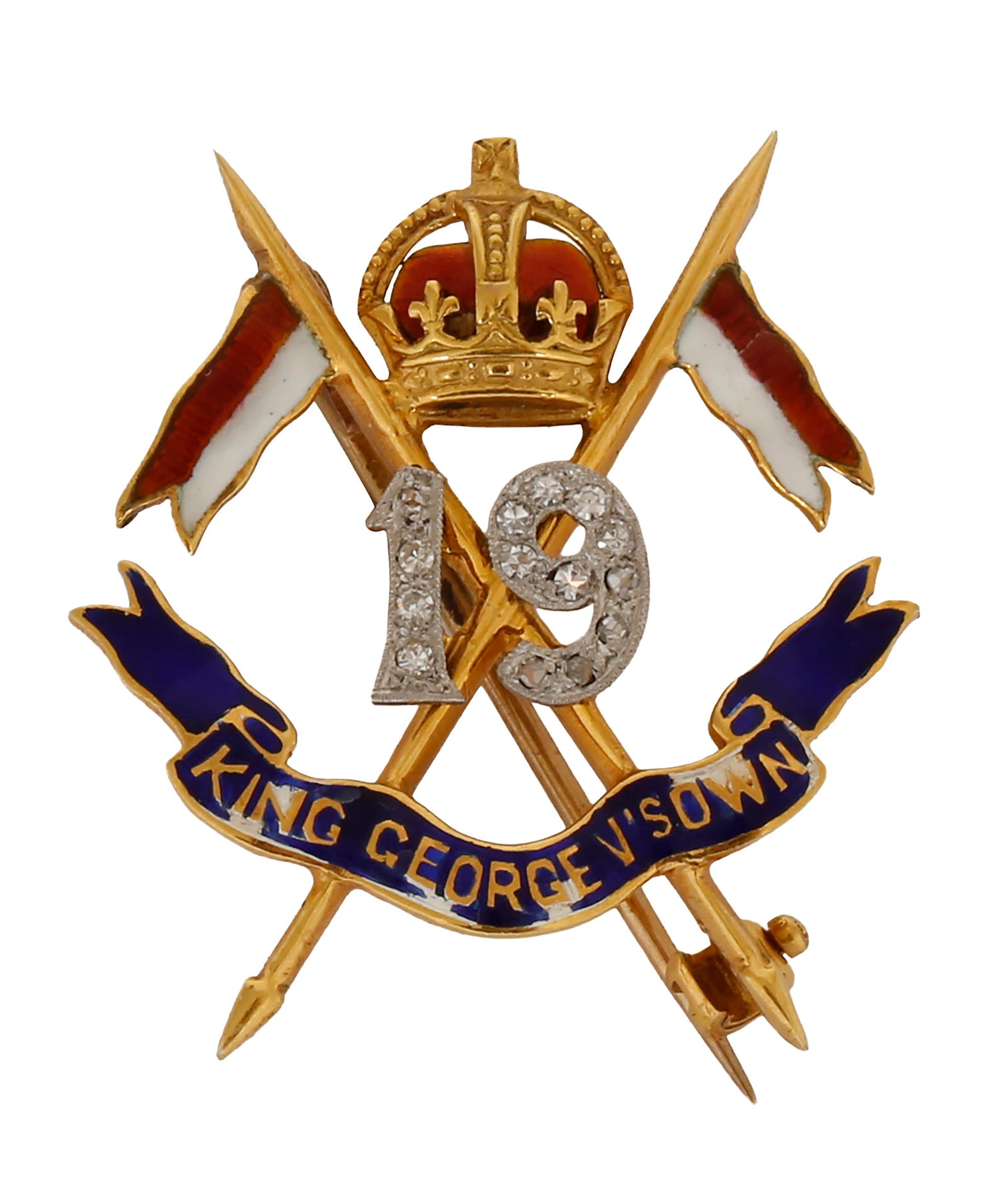 9K GOLD BROOCH: English. Set with small diamonds and Decorated with enamel. Dimensions approx. 2.8X2.4 cm. Weight approx. 4.5 gm.