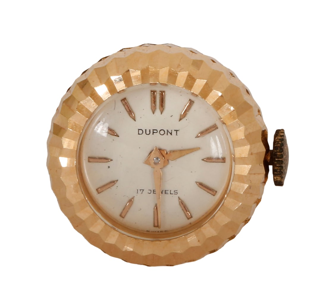 DUPONT 18K NURSES WATCH / PENDANT: Mechanical mechanism. Diameter approx. 19 mm. Weight approx. 14 grams.