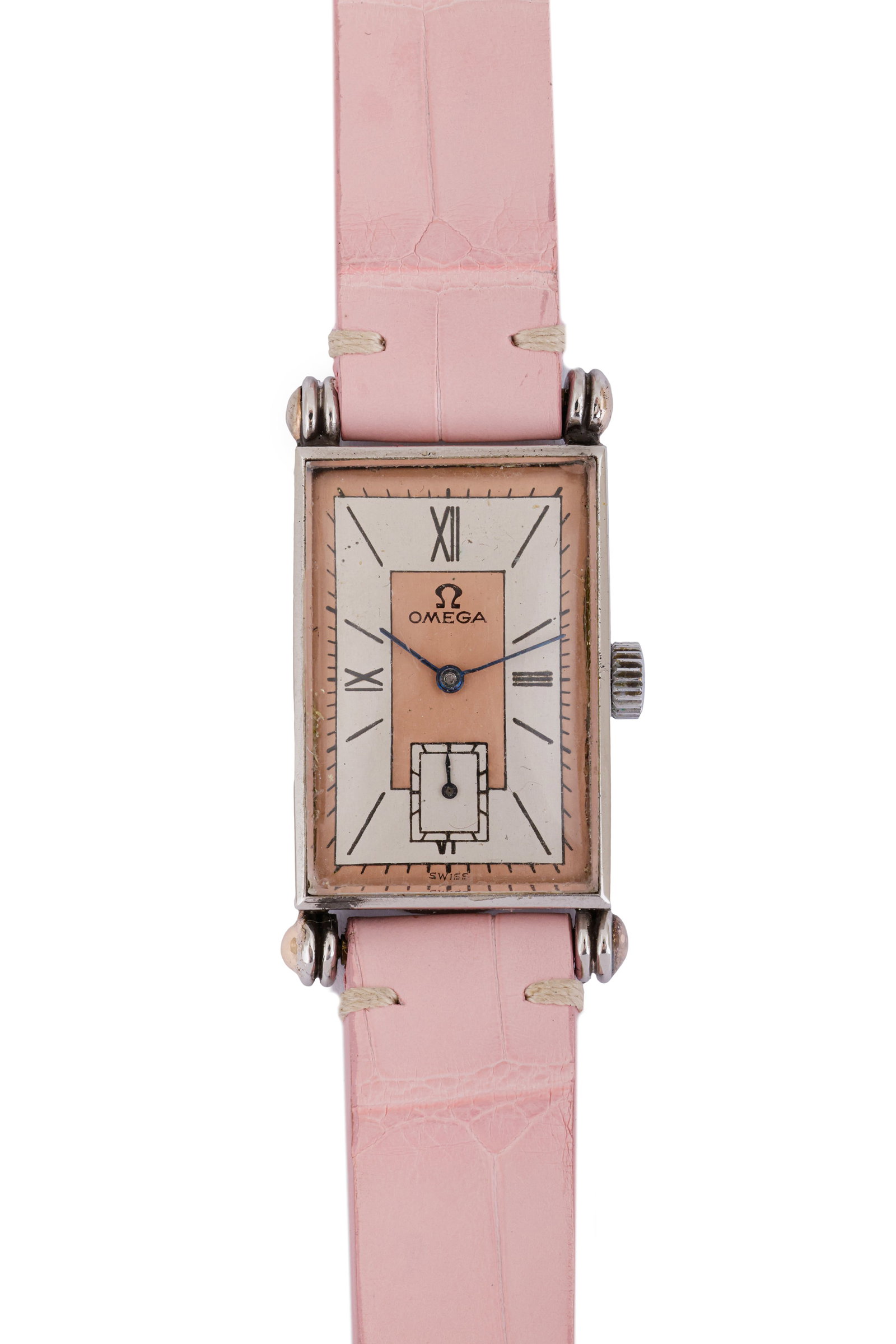OMEGA STEEL WRISTWATCH: mechanical movement. dimensions approx: 29X20 mm. (ABP Paris).year 1935