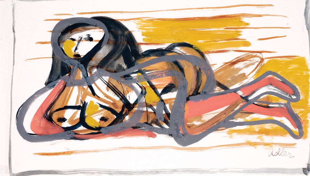 Jankel Adler 1895-1949: Nude, Watercolor on paper, 22x40 cm., Signed.