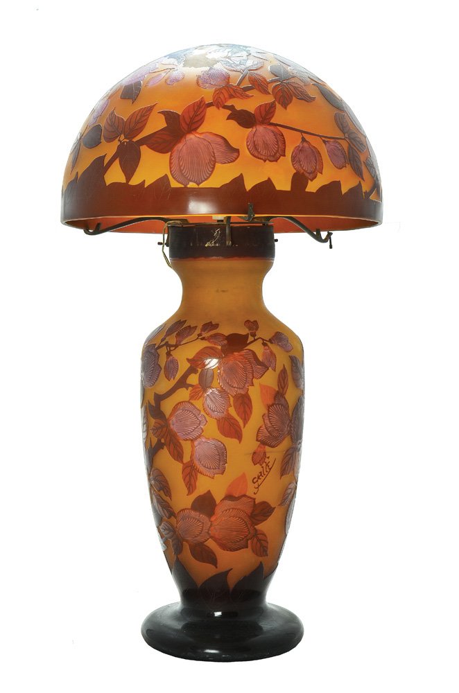A CAMEO GLASS ELECTRICAL LAMP IN THE STYLE OF GALLE: 20th century Marked €™Galle€™ 76 cm high