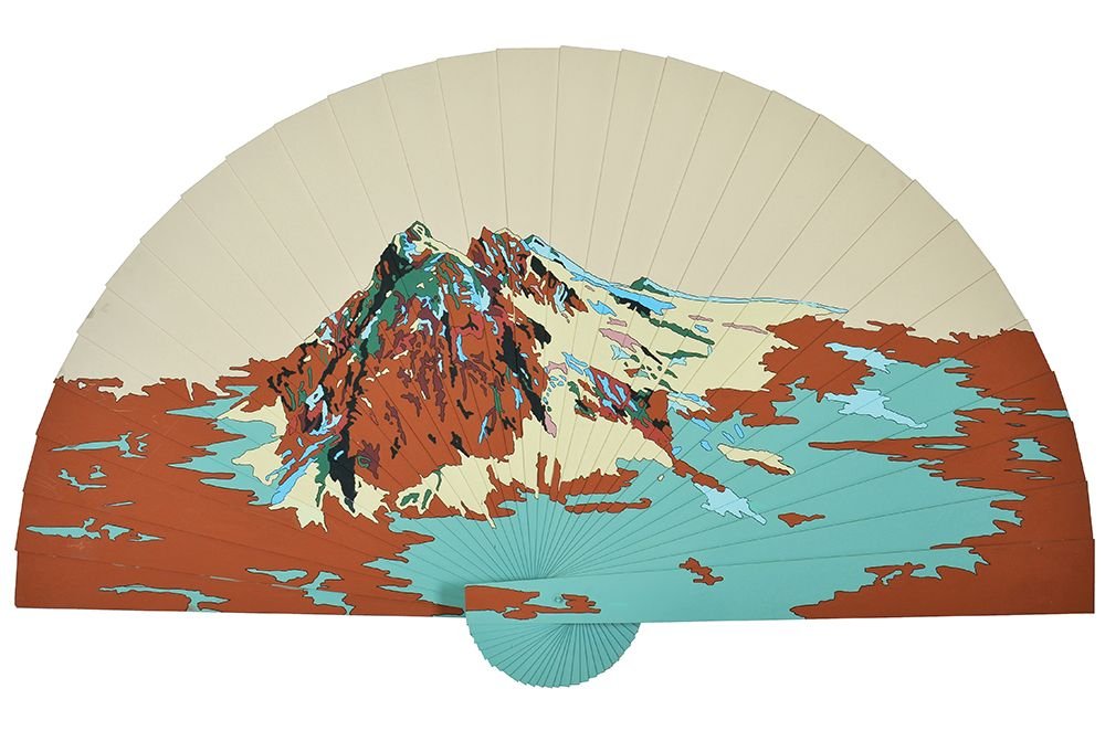 Yehudit Sasportas b. 1969: Fan No. 6 Acrylic on wood 163X267 cm.