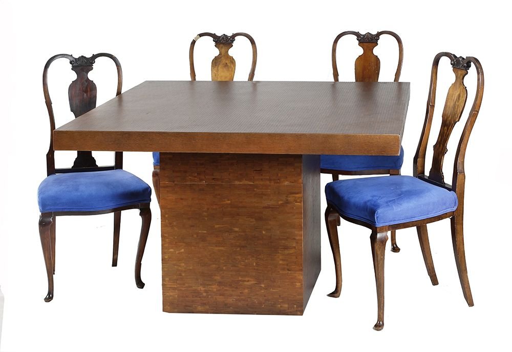 A BAMBOO VENEERED SQUARE DINING TABLE (1 of 1)