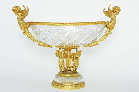 BACCARAT STYLE GILT BRONZE MOUNTED GLASS CENTER PIECE: 44.5 cm high; 60 cm wide