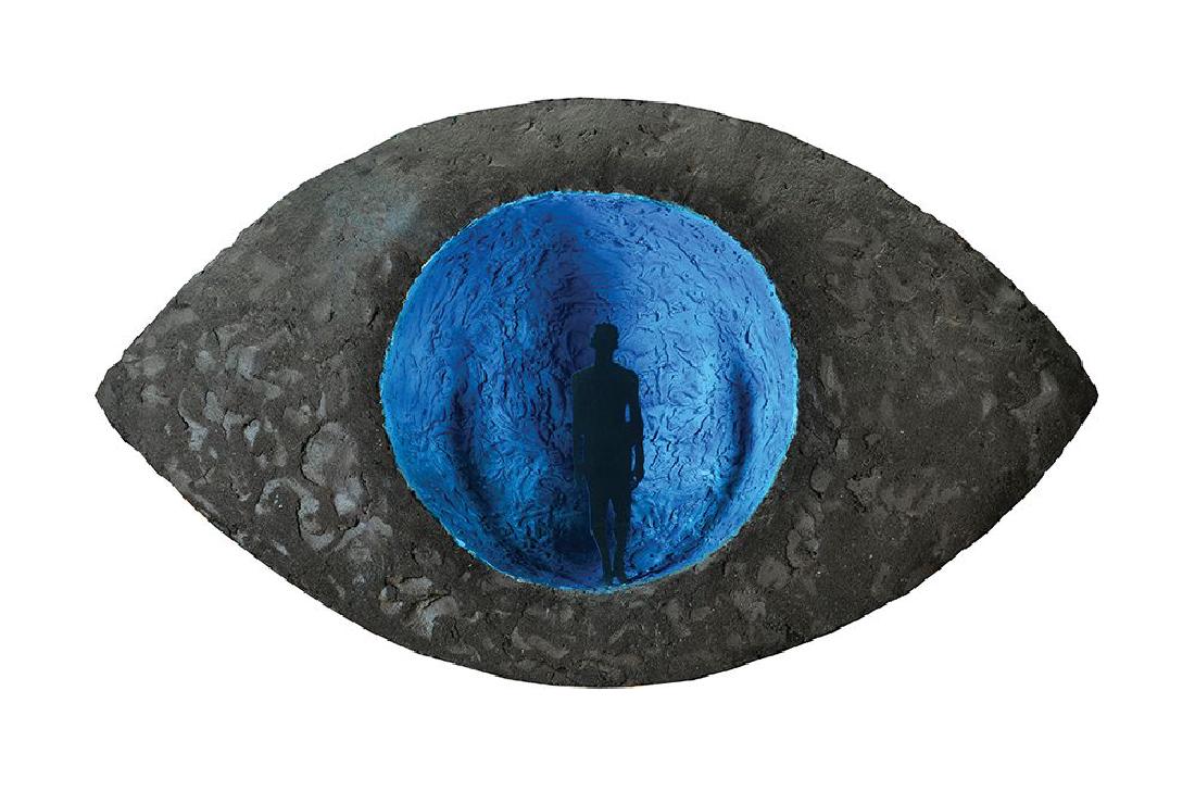 Zadok Ben-David b. 1949: Eye Painted plaster 50X90X20 cm. Signed.