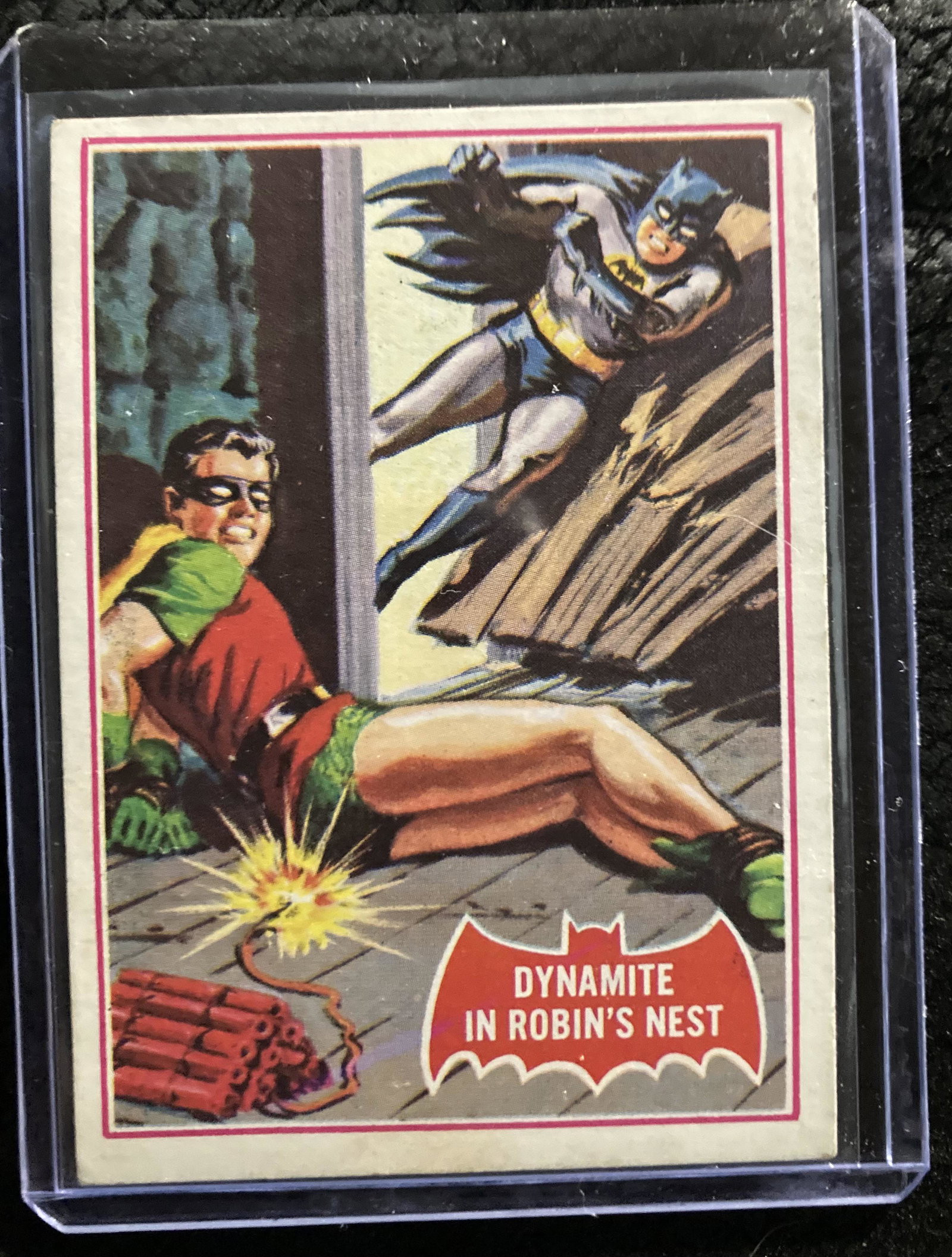 1966 BATMAN DYNAMITE IN ROBIN'S NEST SERIES A: 1966 Topps Batman Series A "Red" Bat #33A Dynamite in Robin's Nest