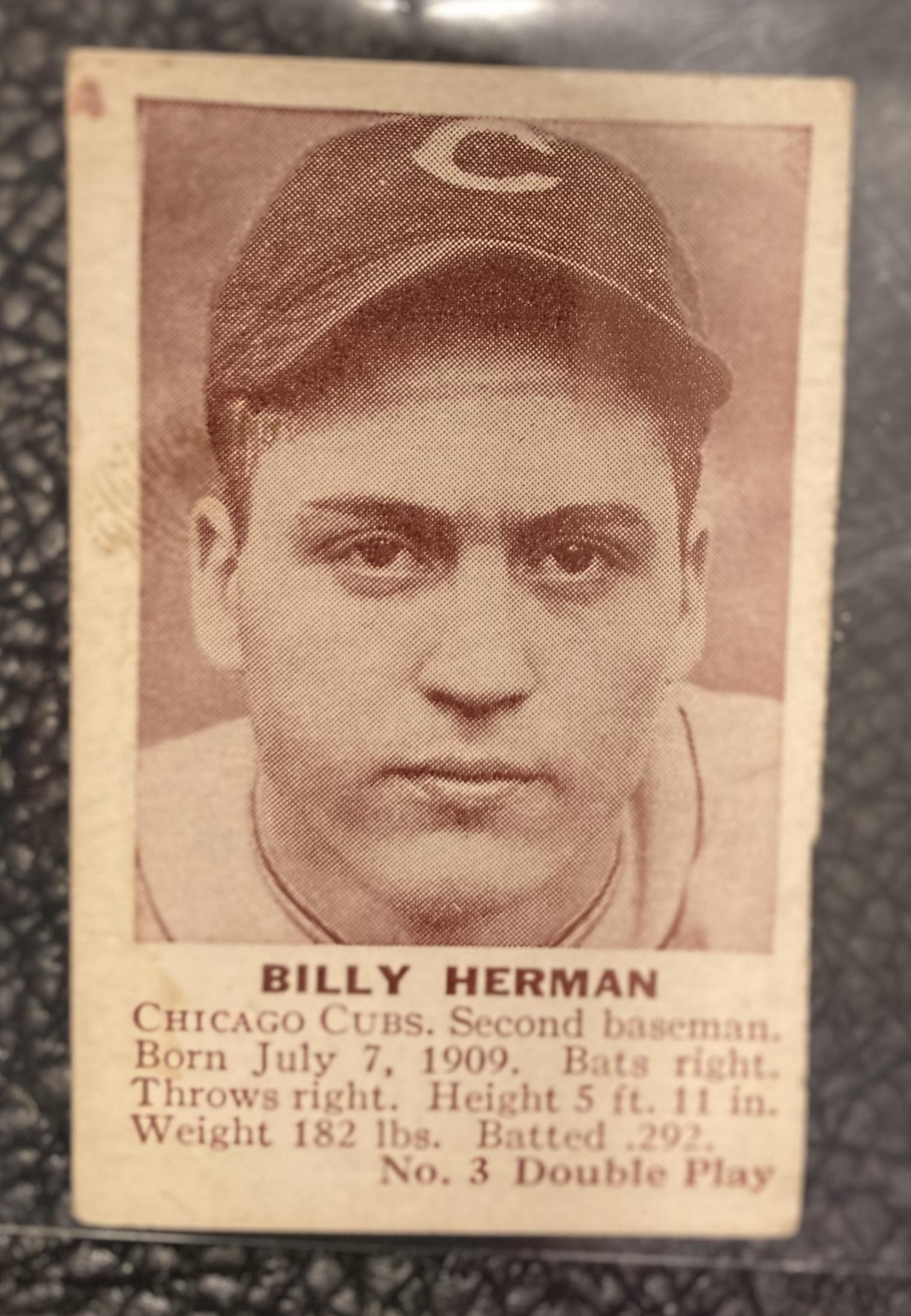 1941 Double Play #3 Cubs Billy Herman (HOF) Double: 1941 Double Play #3 Cubs Billy Herman (HOF) Double Play Hand Cut