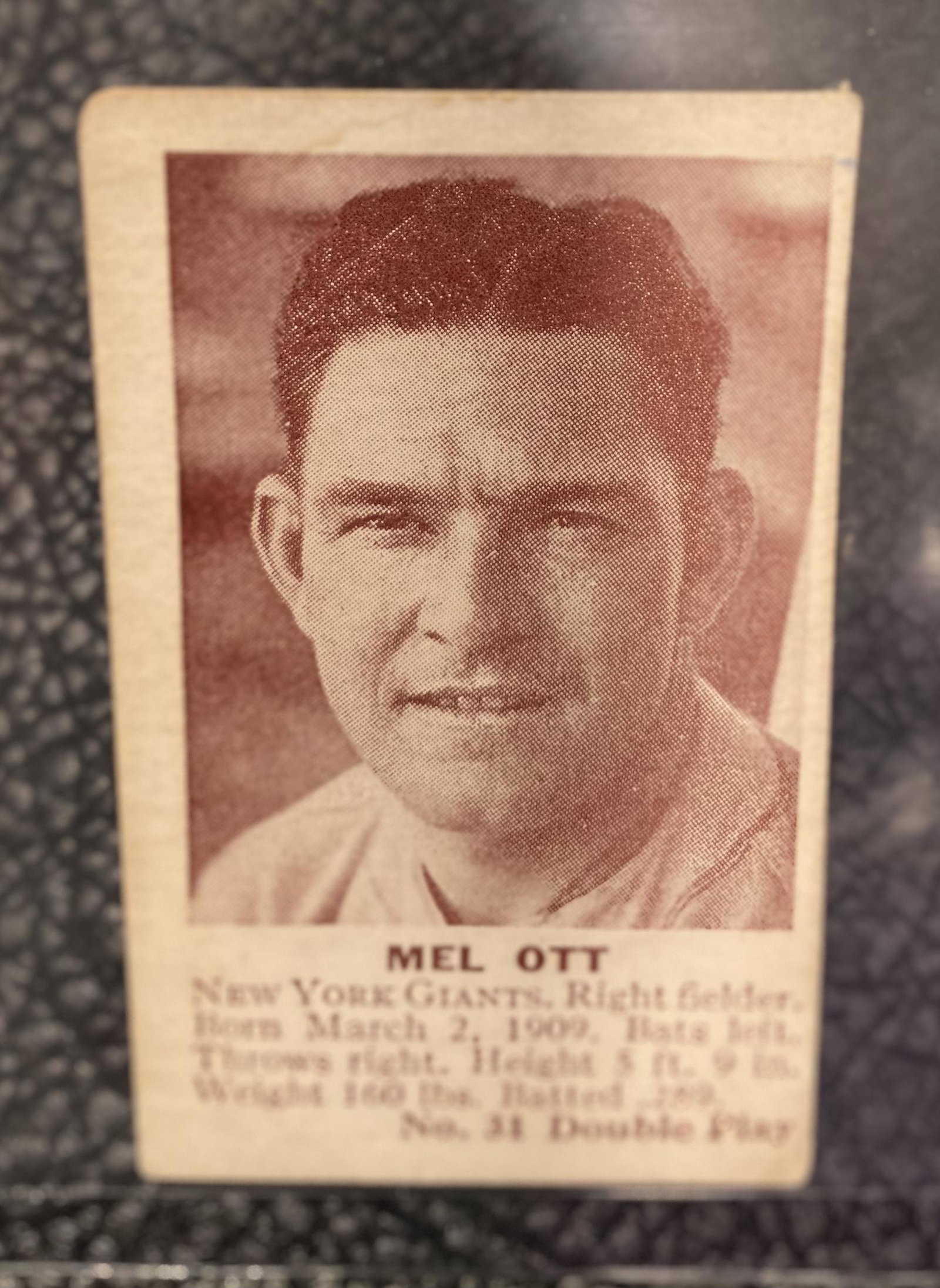 1941 Doubleplay Mel Ott New York Giants #31 Double Play: 1941 Doubleplay Mel Ott New York Giants #31 Double Play Hand Cut