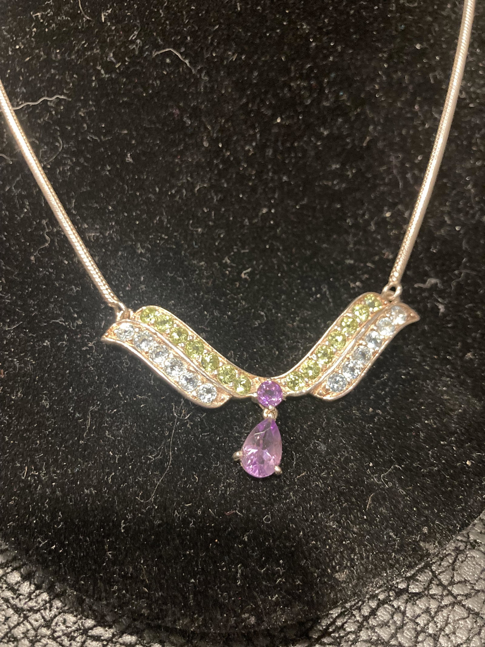 Sterling Silver Multi Colored Stone Necklace 16'' (1 of 5)