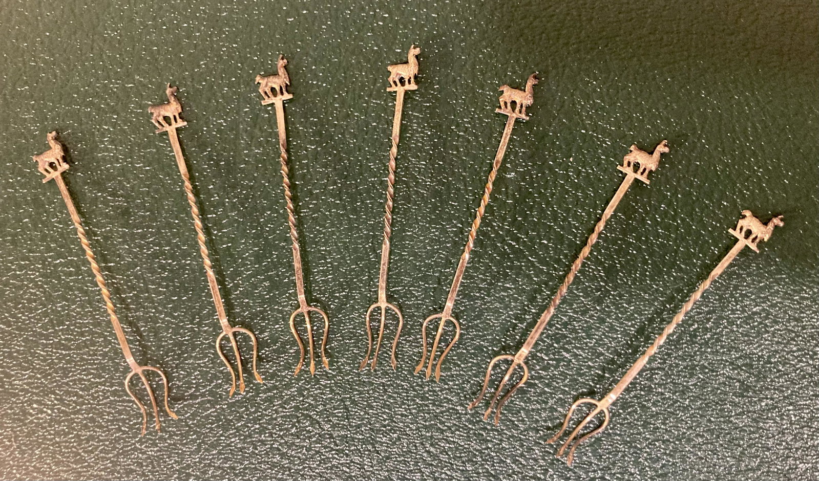 Vintage Sterling 925 7 Peru Alpaca Llama Cheese: Vintage Sterling 925 7 Peru Alpaca Llama Cheese Cocktail Appetizer Pickle Forks