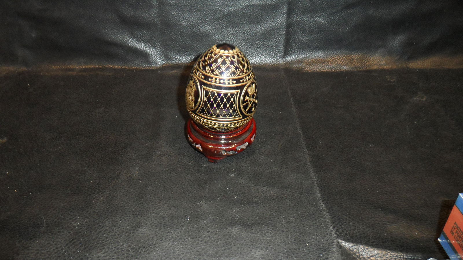 Russian Faberge Cobalt Blue Glass Etched Egg With Stand (1 of 5)
