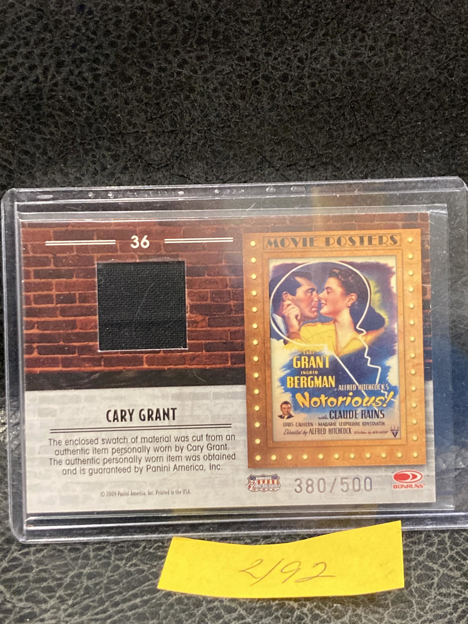Cary Grant 2009 Donruss Americana Movie Posters Swatch: Cary Grant 2009 Donruss Americana Movie Posters Swatch