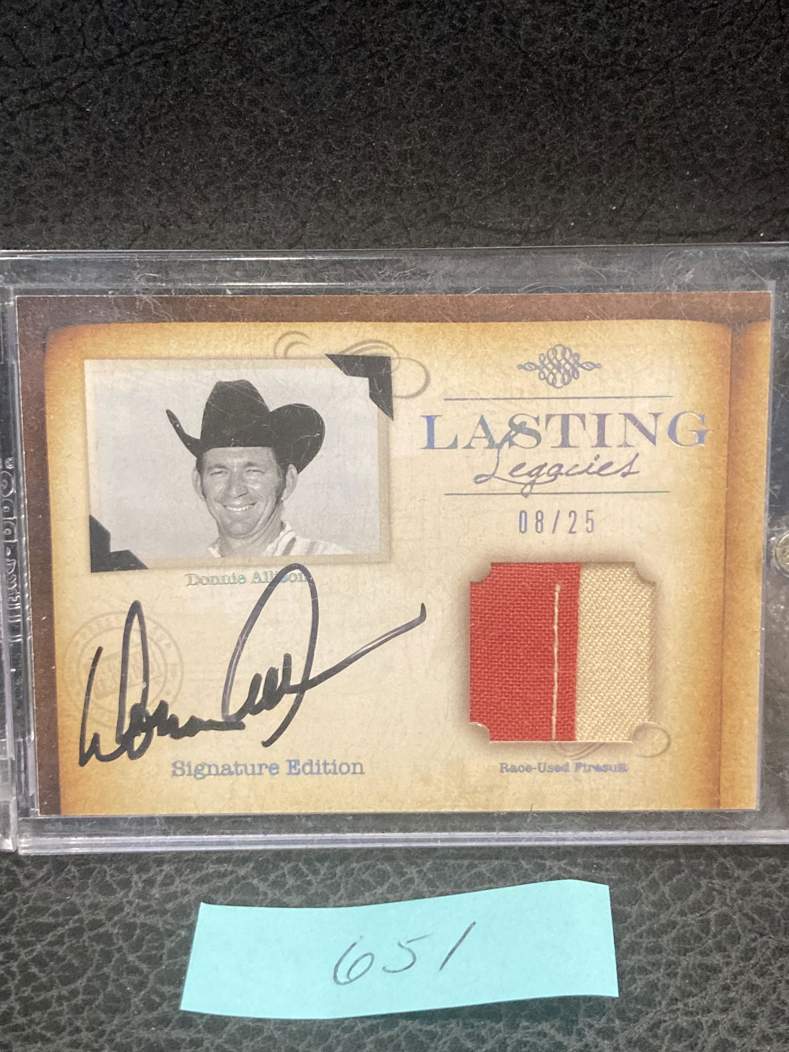 Donnie Allison /25 Auto Press Pass Lasting Legacies 2010 Card #LL-DoA Race-Used Firesuit (1 of 2)