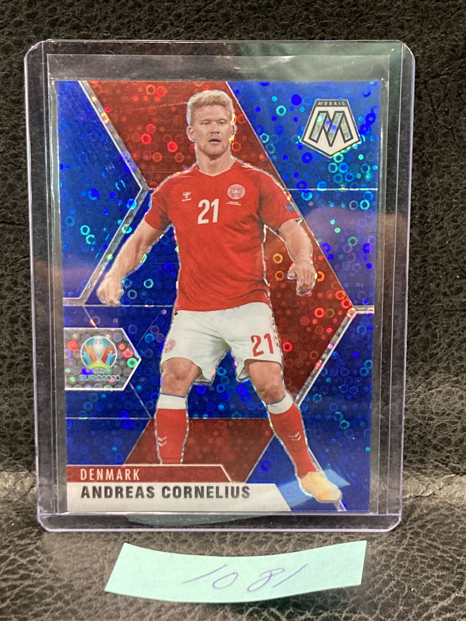 Andreas Cornelius 2021 Mosaic Uefa Euro 2020 Blue Circles Prizm #34 / 99 (1 of 2)