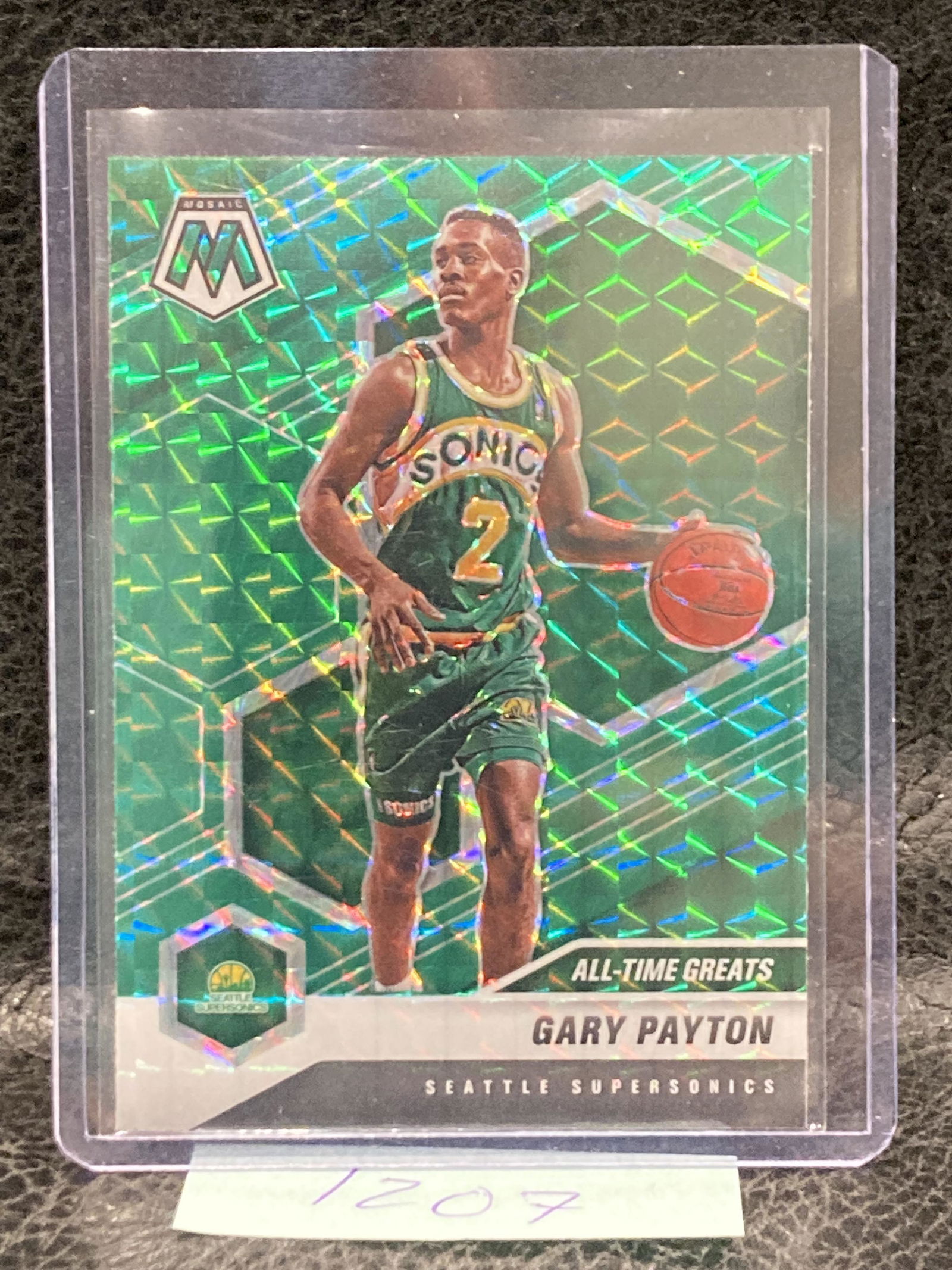 Gary Payton 2020-21 Panini Mosaic All-Time Greats Green Prizm #291 Sonics (1 of 2)