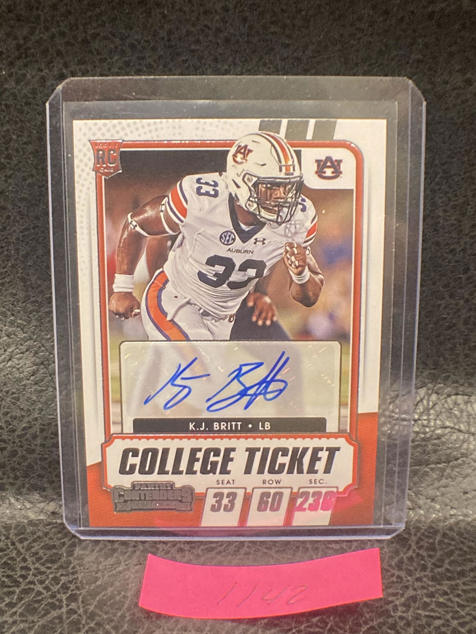 Kj Britt 2021 Panini Contenders Draft Picks College Ticket Auto #173 Auburn (1 of 2)