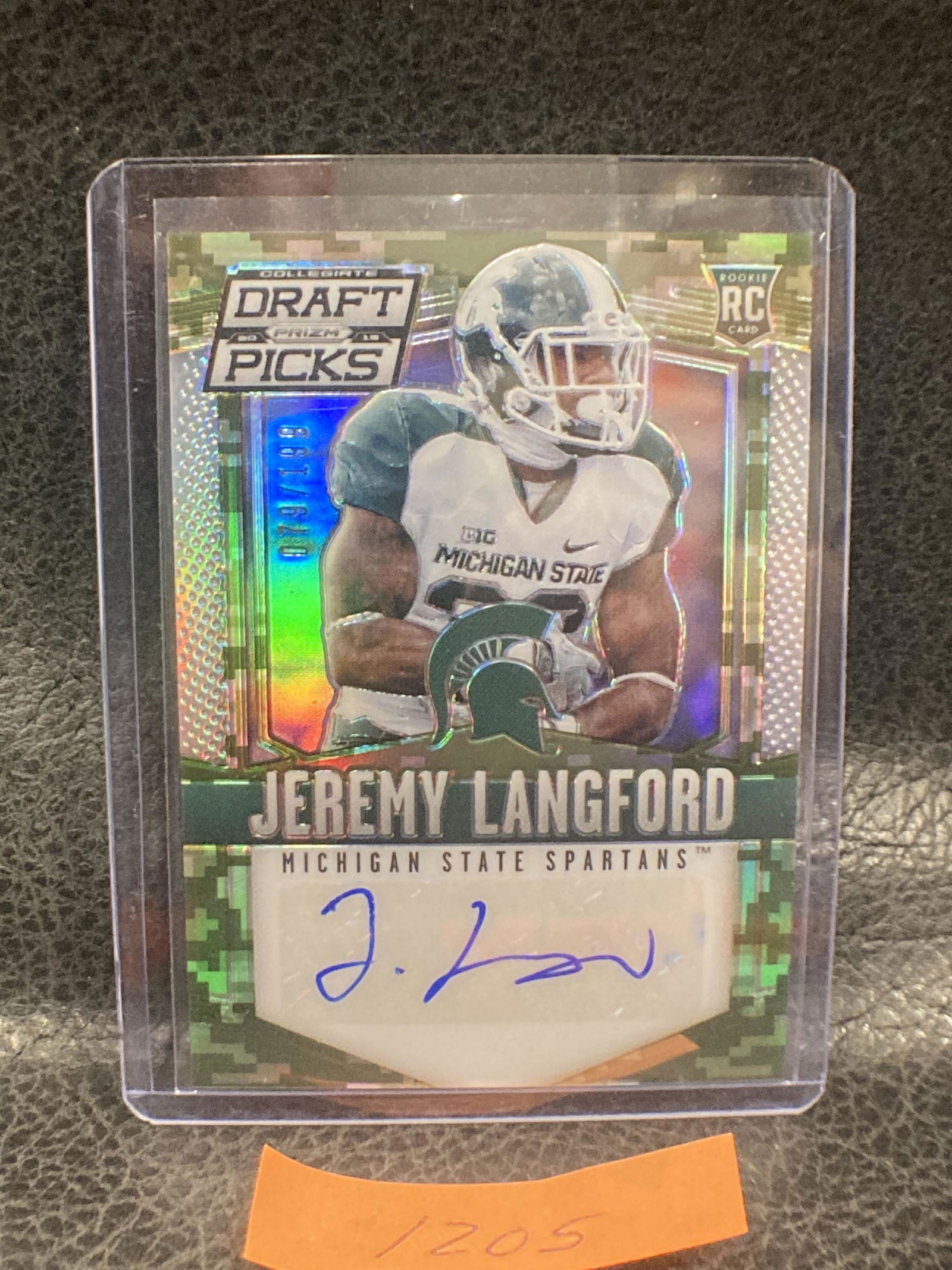 Jeremy Langford 2015 Prizm Camo Rookie Auto /199 Refractor Sp Rc Msu Spartans (1 of 2)