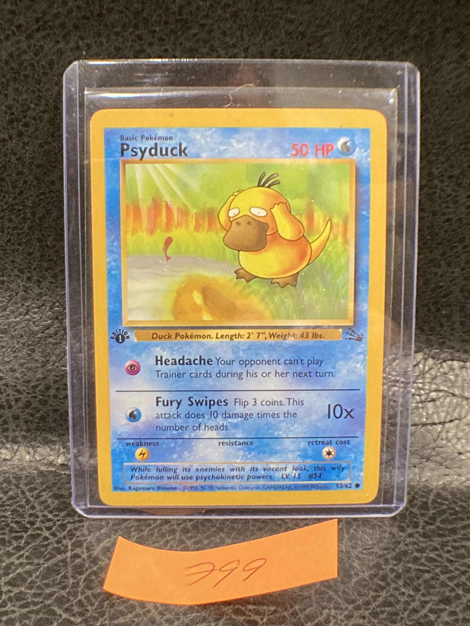 1st Edition Psyduck 53/62 Common 1999 Fossil Set Wotc Pokémon: 1st Edition Psyduck 53/62 Common 1999 Fossil Set Wotc Pokémon