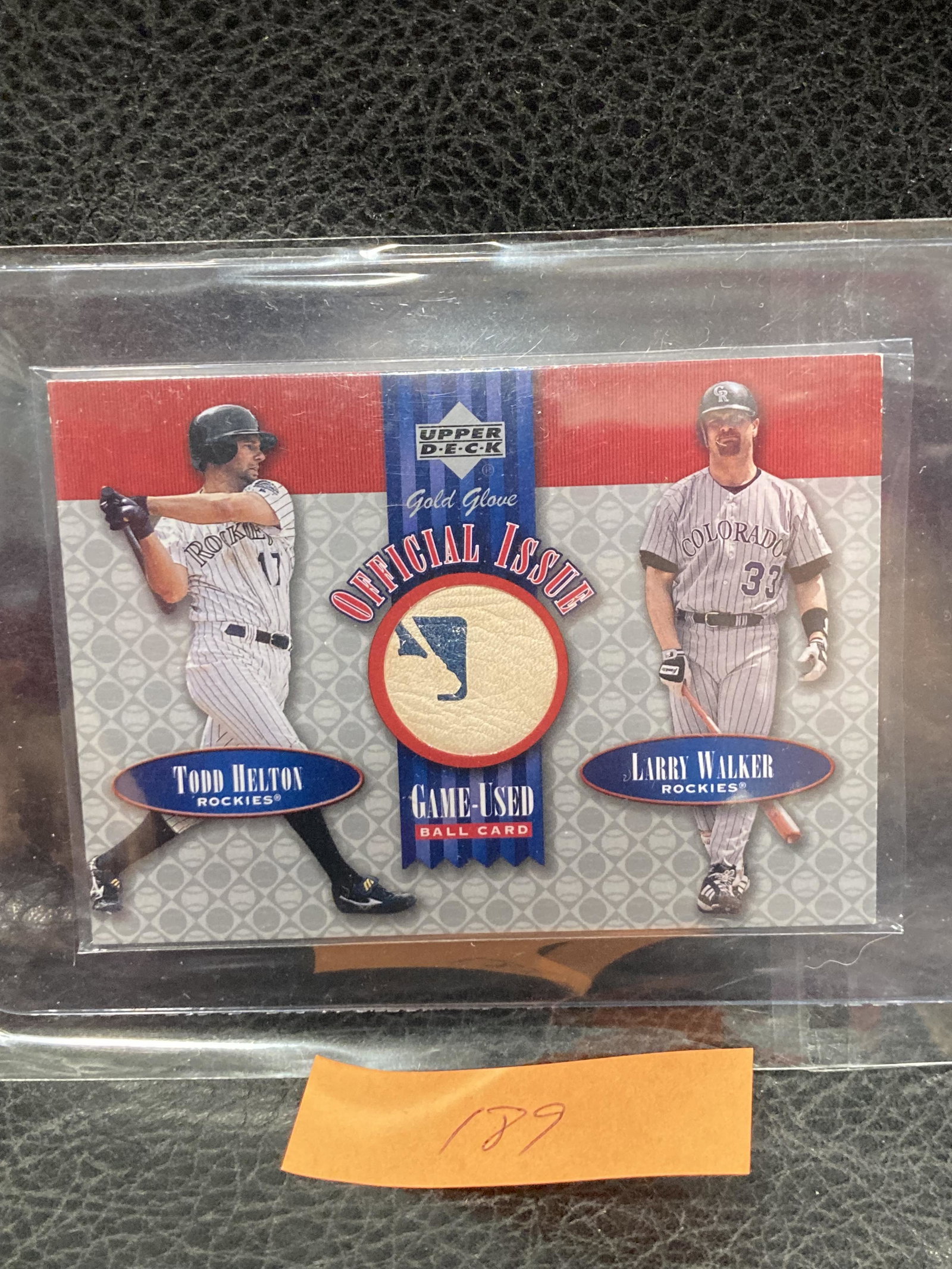 Larry Walker Todd Helton 2001 Upper Deck Gold Glove Game Ball Rockies Game Used: Larry Walker Todd Helton 2001 Upper Deck Gold Glove Game Ball Rockies Game Used