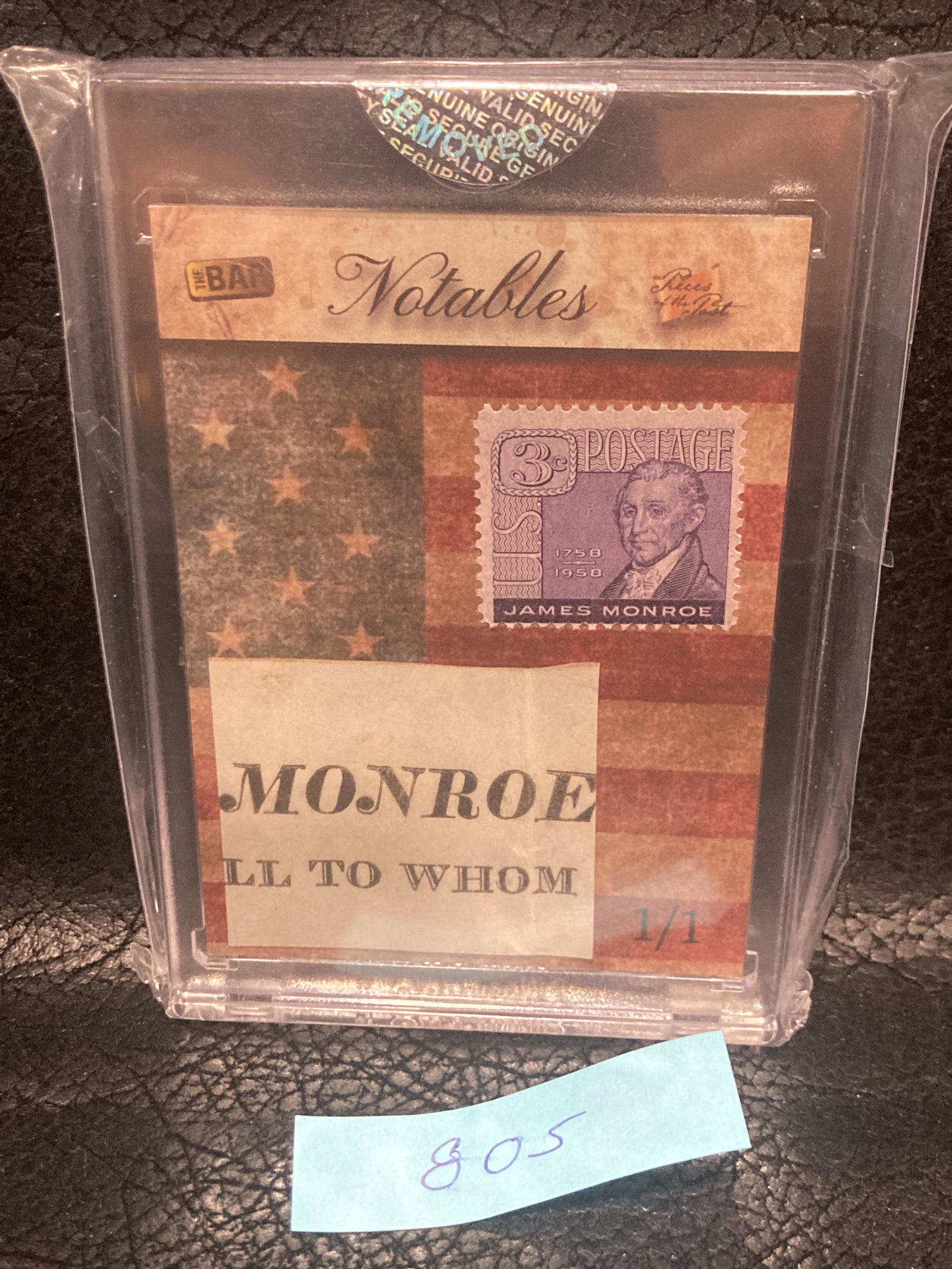 James Monroe 2019 The Bar Pieces Of The Past Historical Notables Stamp Signed: James Monroe 2019 The Bar Pieces Of The Past Historical Notables Stamp Signed