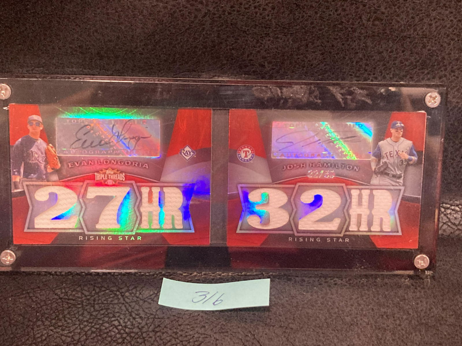 Josh Hamilton Evan Longoria 2009 Triple Threads Patch Autos /50 Texas Rangers Booklet (1 of 2)