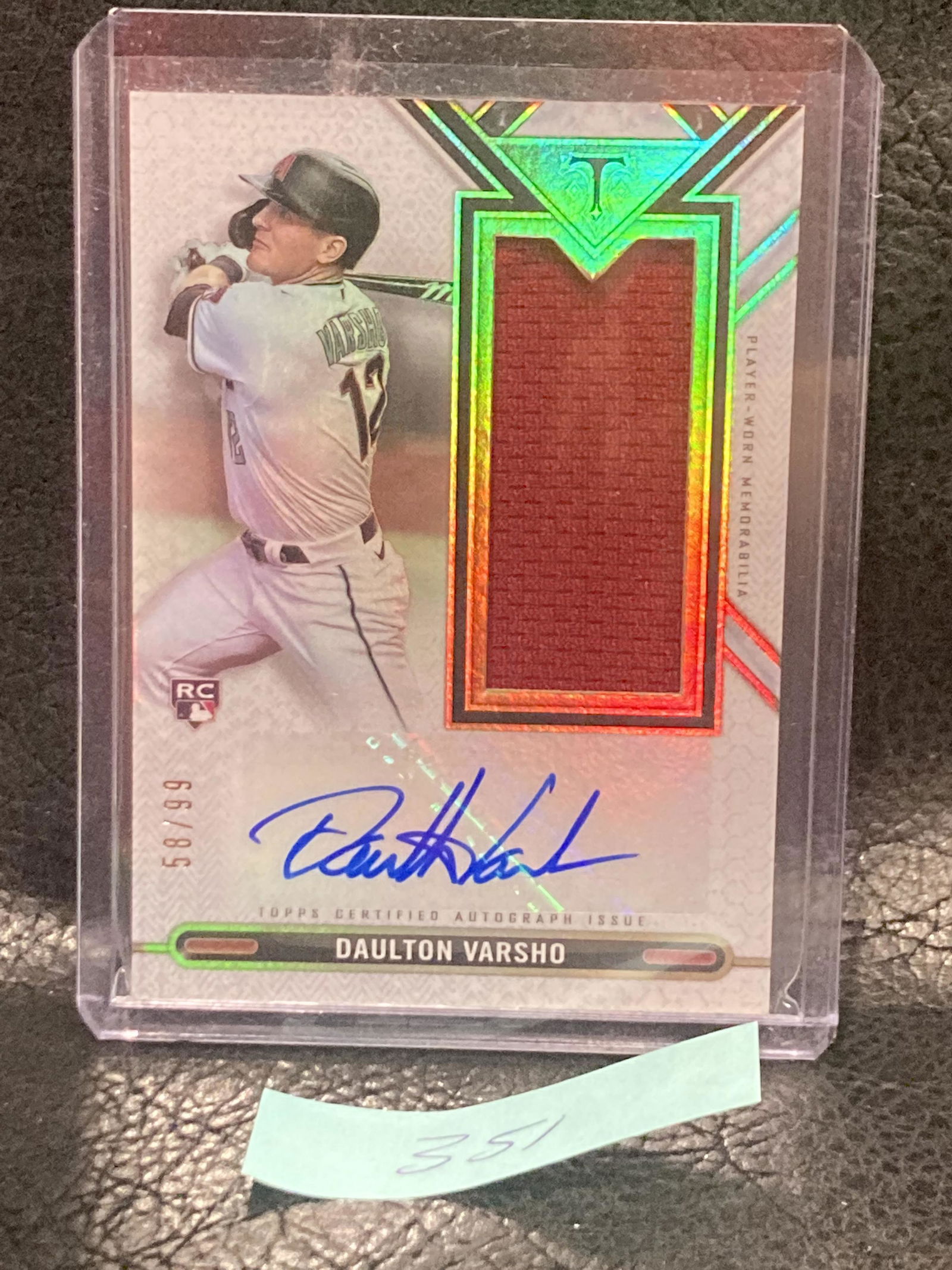 Daulton Varsho 2021 Topps Triple Threads Auto Jersey Relic Player #/99 Rc Diamondbacks (1 of 2)