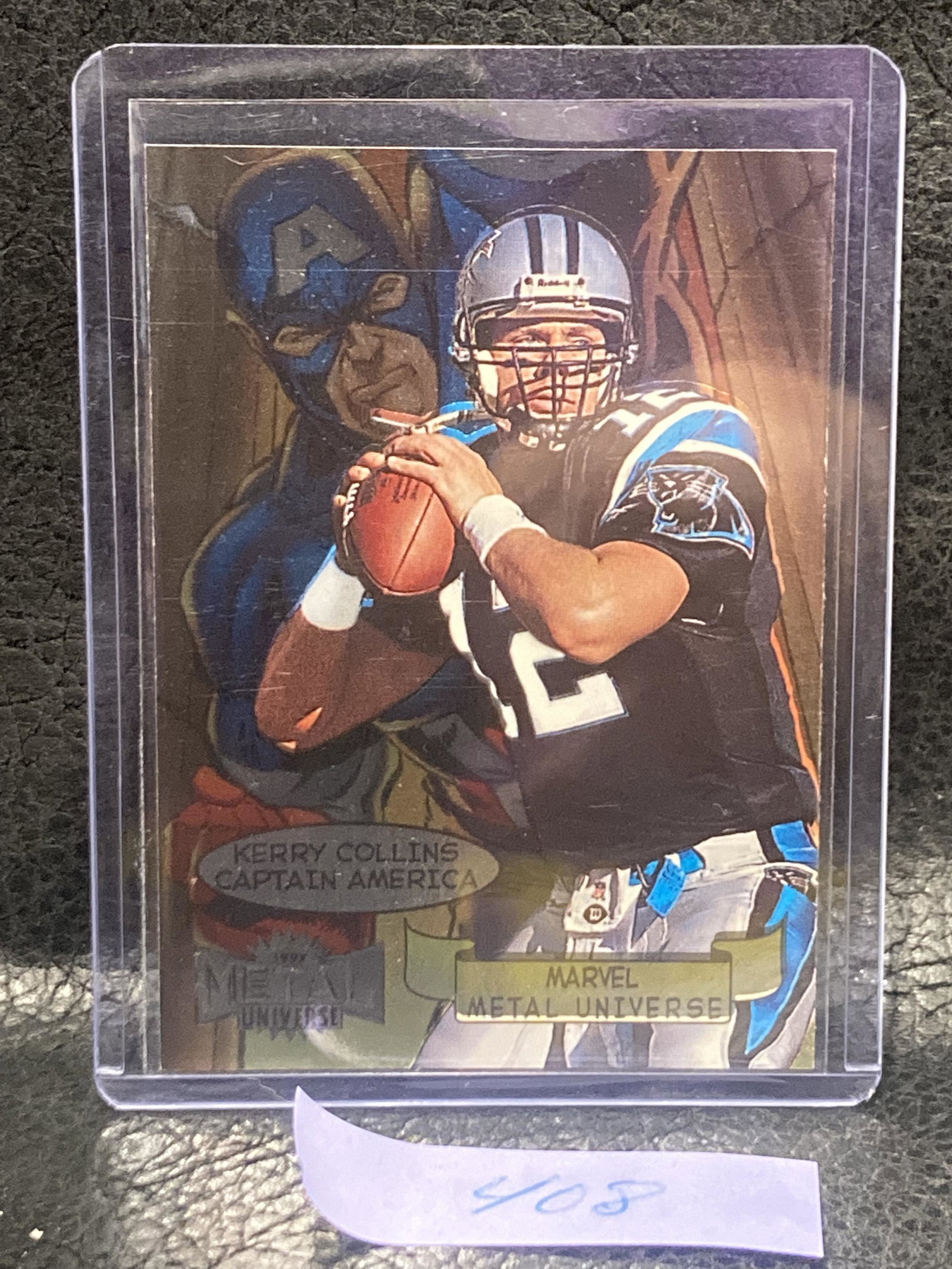 Kerry Collins Captain America Marvel Metal Universe Skybox 1997 Panthers Football: Kerry Collins Captain America Marvel Metal Universe Skybox 1997 Panthers Football