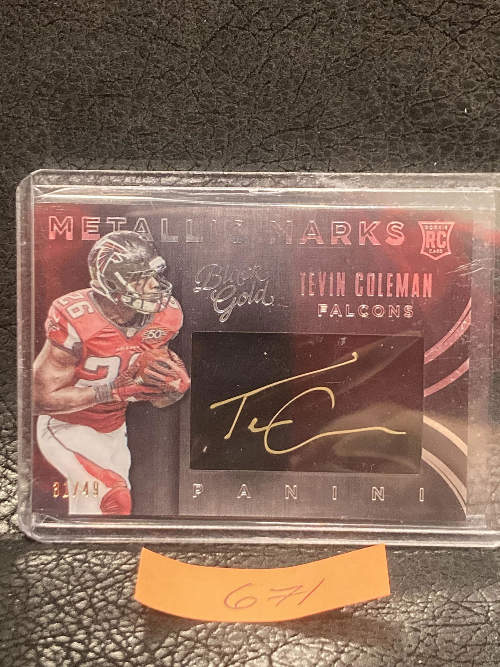 Tevin Coleman 2015 Panini Black Gold Metallic Marks Rookie Auto /49 Falcons (1 of 2)
