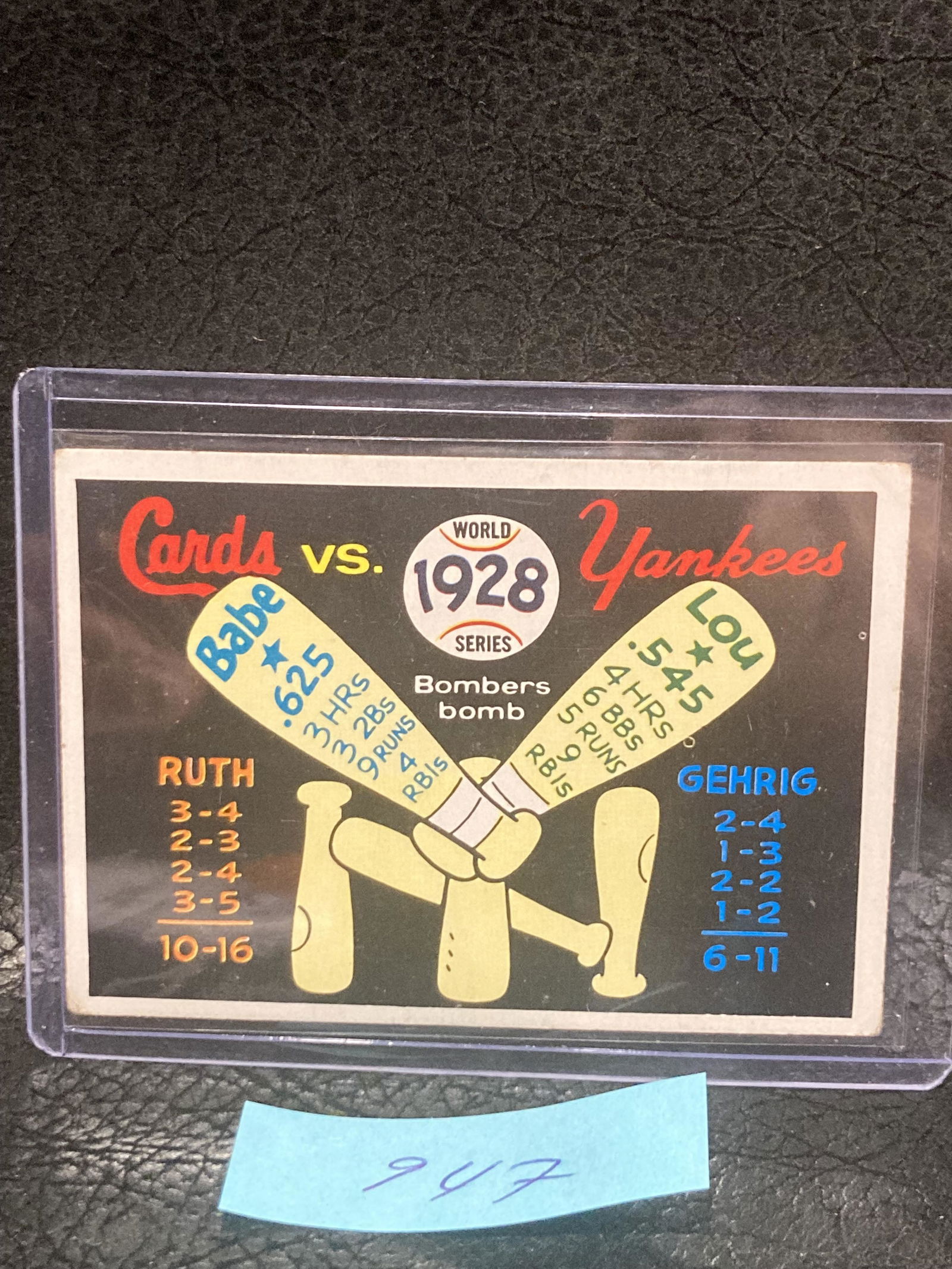 1968-1971 Fleer Laughlin Card World Series 1928 Cardinals Vs Yankees (1 of 2)