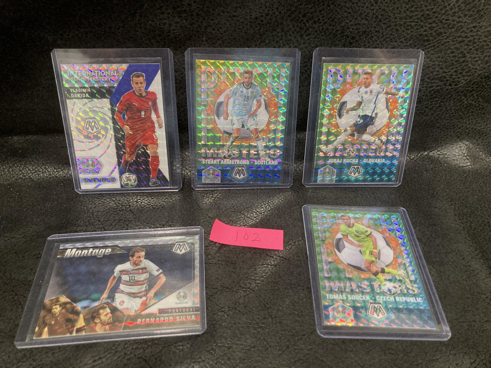 Lot of 5 2020-21 Panini Soccer Cards: 2021 Panini Mosaic Uefa Euro 2020 International Men Of Mastery Vladimir Darida2020-21 Mosaic Uefa Euro 2020 Juraj Kucka Pitch Masters Silver Mosaic Prizm #18Panini Euro Mosaic 2020-21 Stuart Armstrong