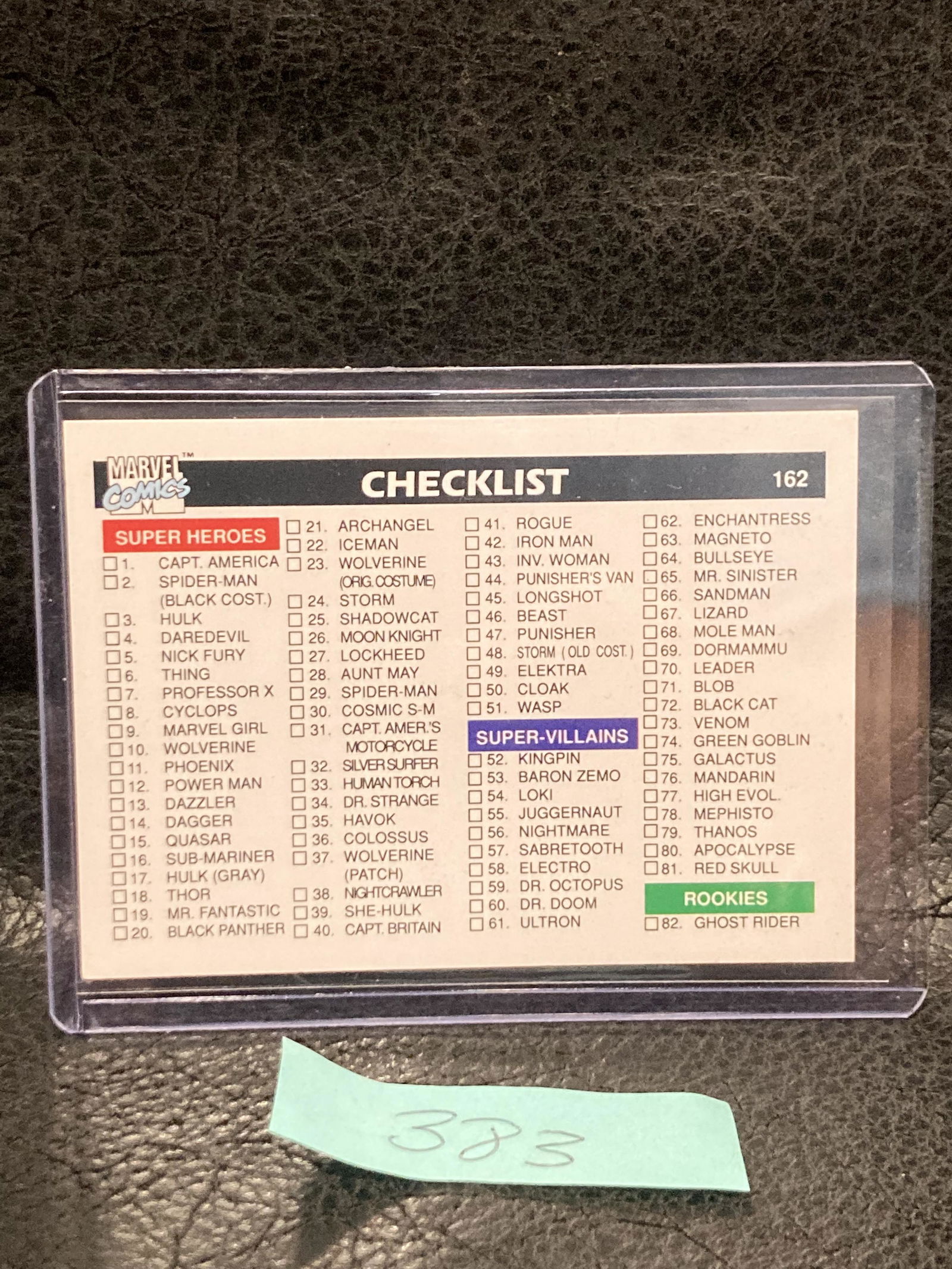 Checklist 1990 Impel Marvel Universe Trading Card #162: Checklist 1990 Impel Marvel Universe Trading Card #162