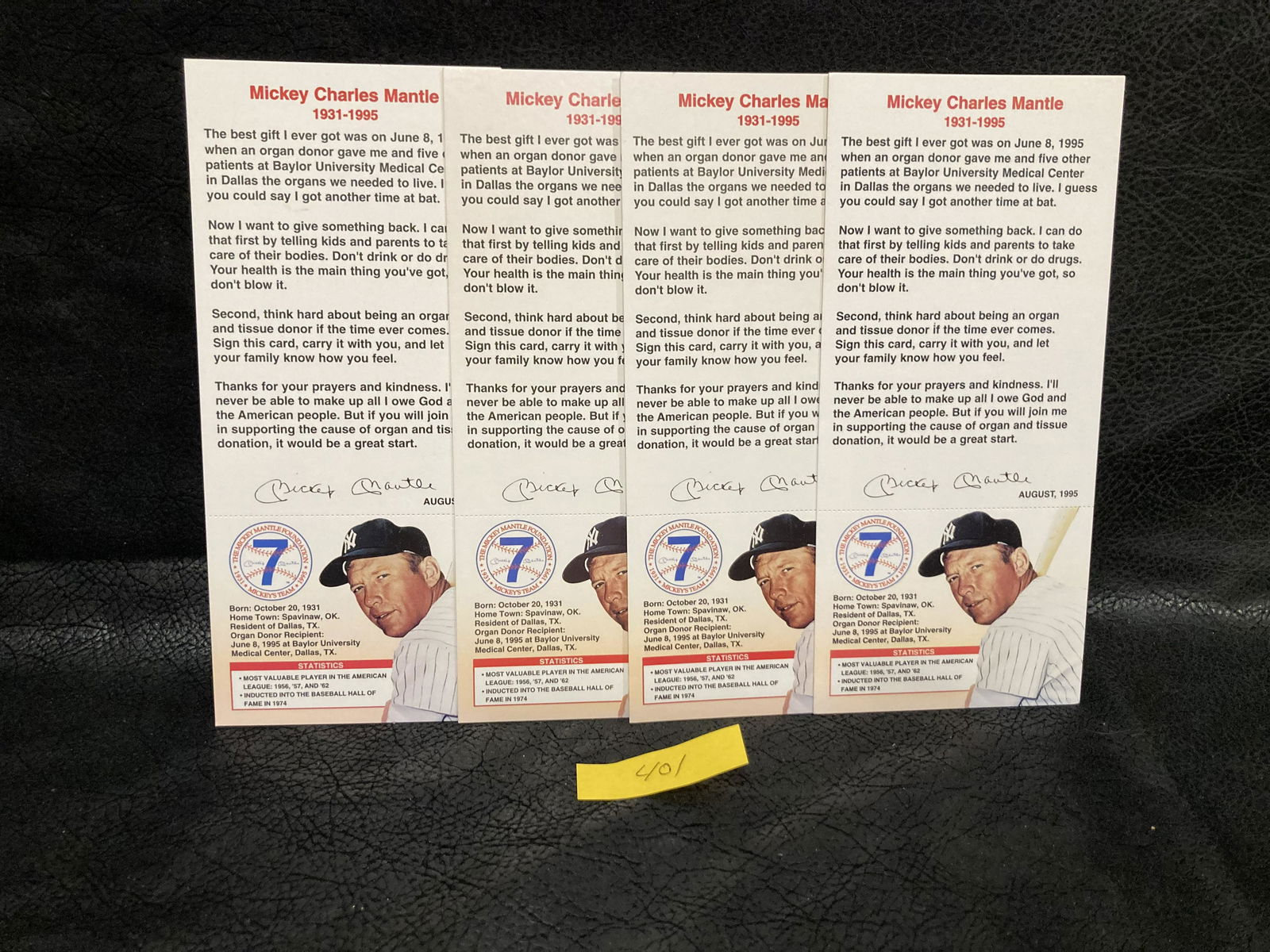 Lot Of 4 Mickey Mantle Vintage Join Micky's Team Organ Tissue Donation Card Yankee-Hof (1 of 2)