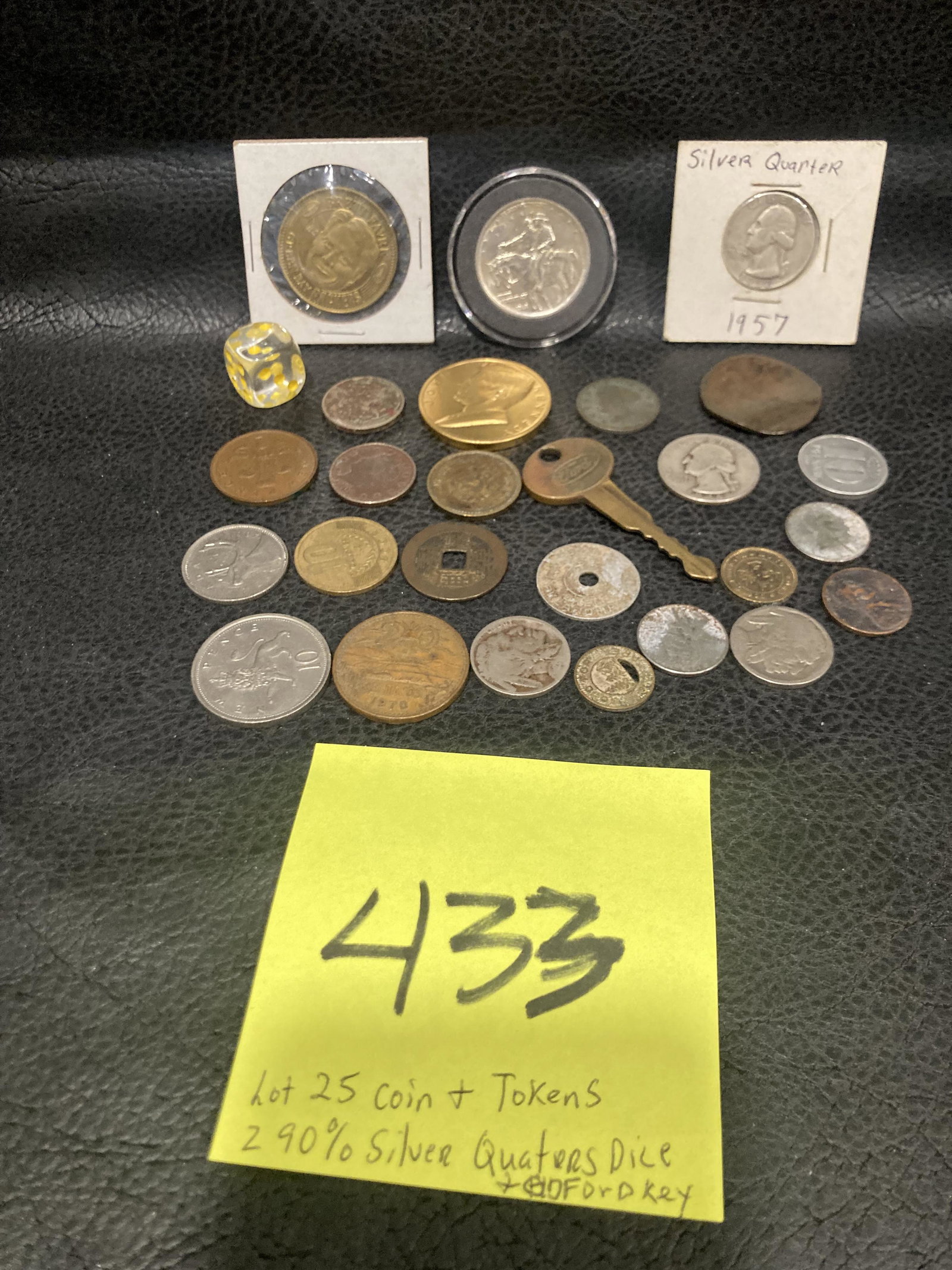 Junk Drawer Lot Of 25 Coins Tokens 2 1946 & 1957 Silver Quarters Buffalo Nickel Medals Dice W/ Old (1 of 9)