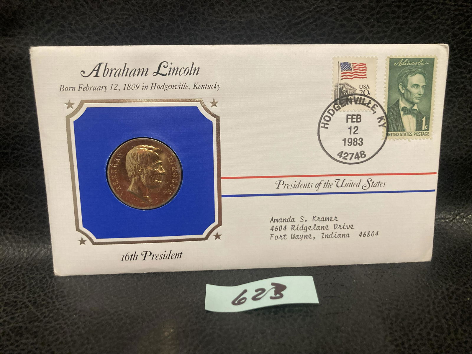 Abraham Lincoln Medal Gold Plated Stamps Cover 1983 (1 of 2)