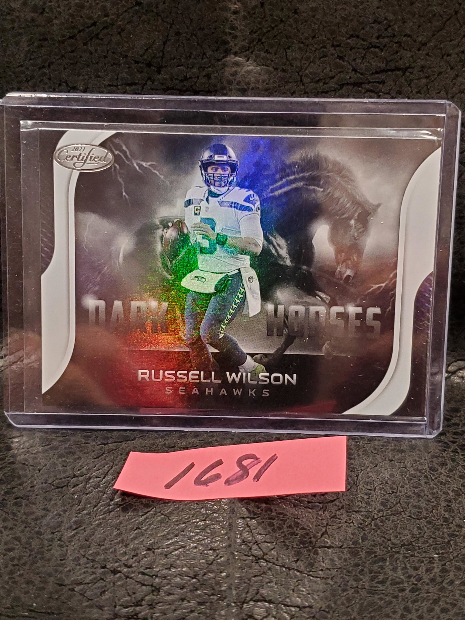 Russell Wilson 2021 Certified Dark Horses Insert Seattle Seahawks #DH-6: Russell Wilson 2021 Certified Dark Horses Insert Seattle Seahawks #DH-6