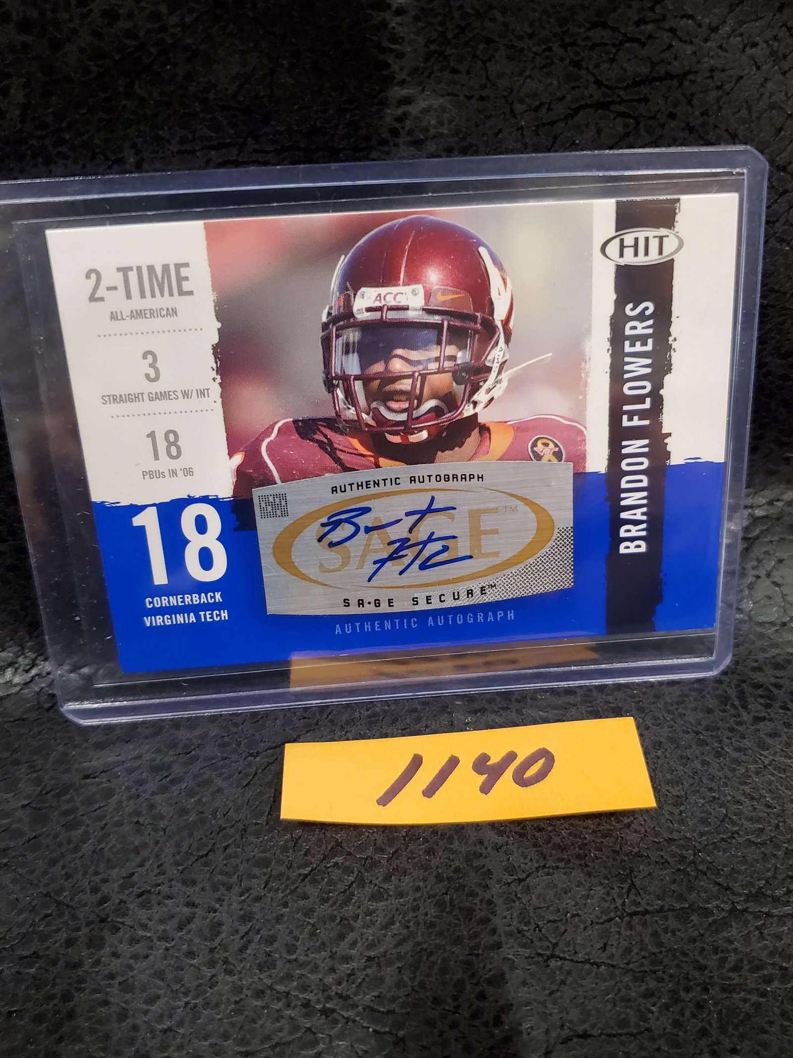 Brandon Flowers 2008 Sage Autograph Blue Viriginia Tech #A41 (1 of 2)