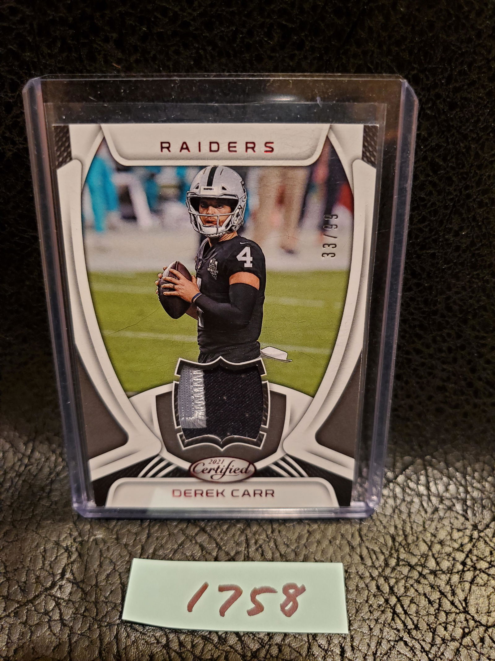 Derek Carr 2021 Certified 3 Color Patch #/99 Las Vegas Raiders #M-DC (1 of 2)