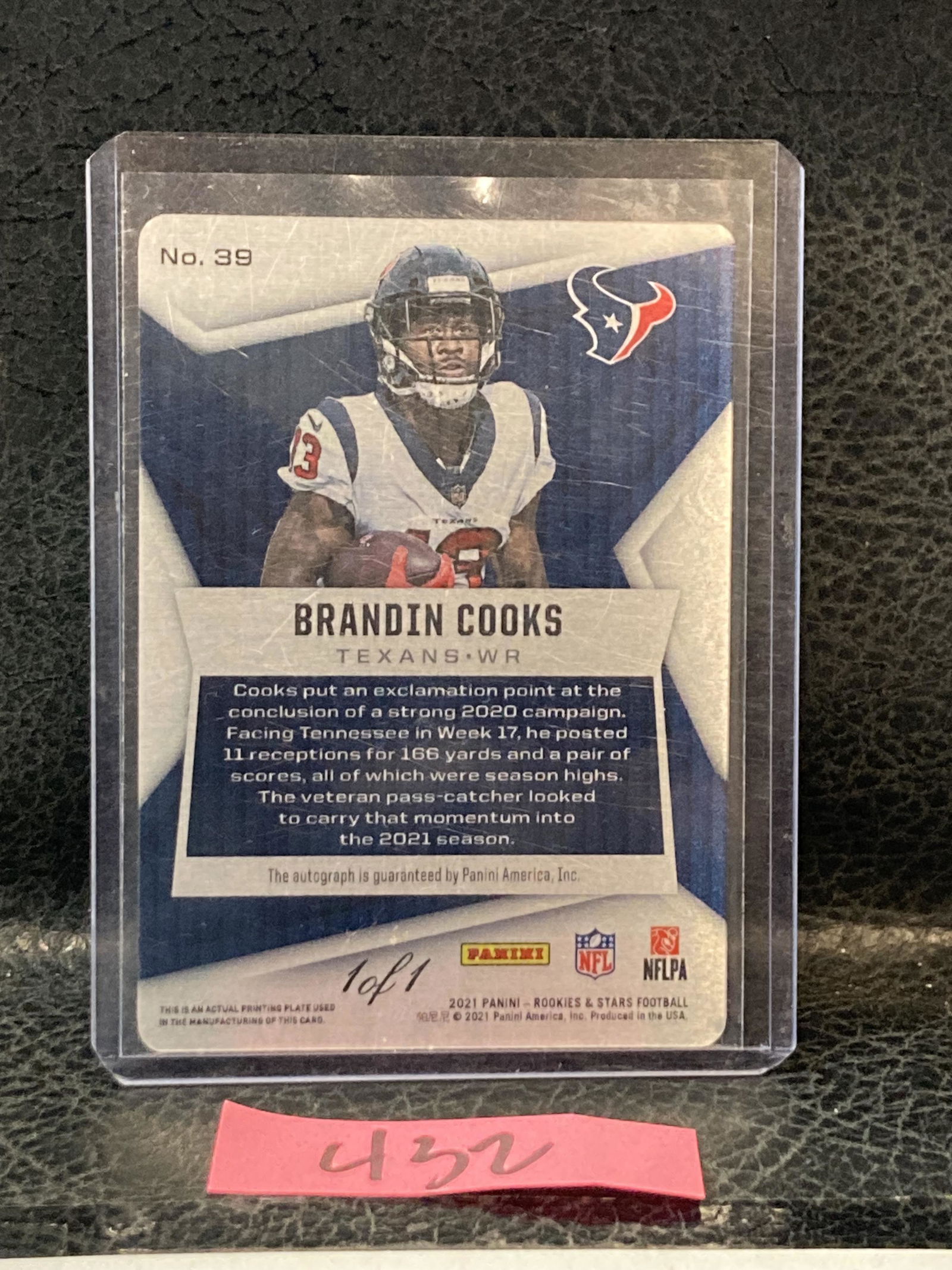 Brandin Cooks 1 of 1 AUTO PRINTING PLATE 2021 Panini Rookies & Stars Dallas Cowboys - Houston Texans (1 of 1)