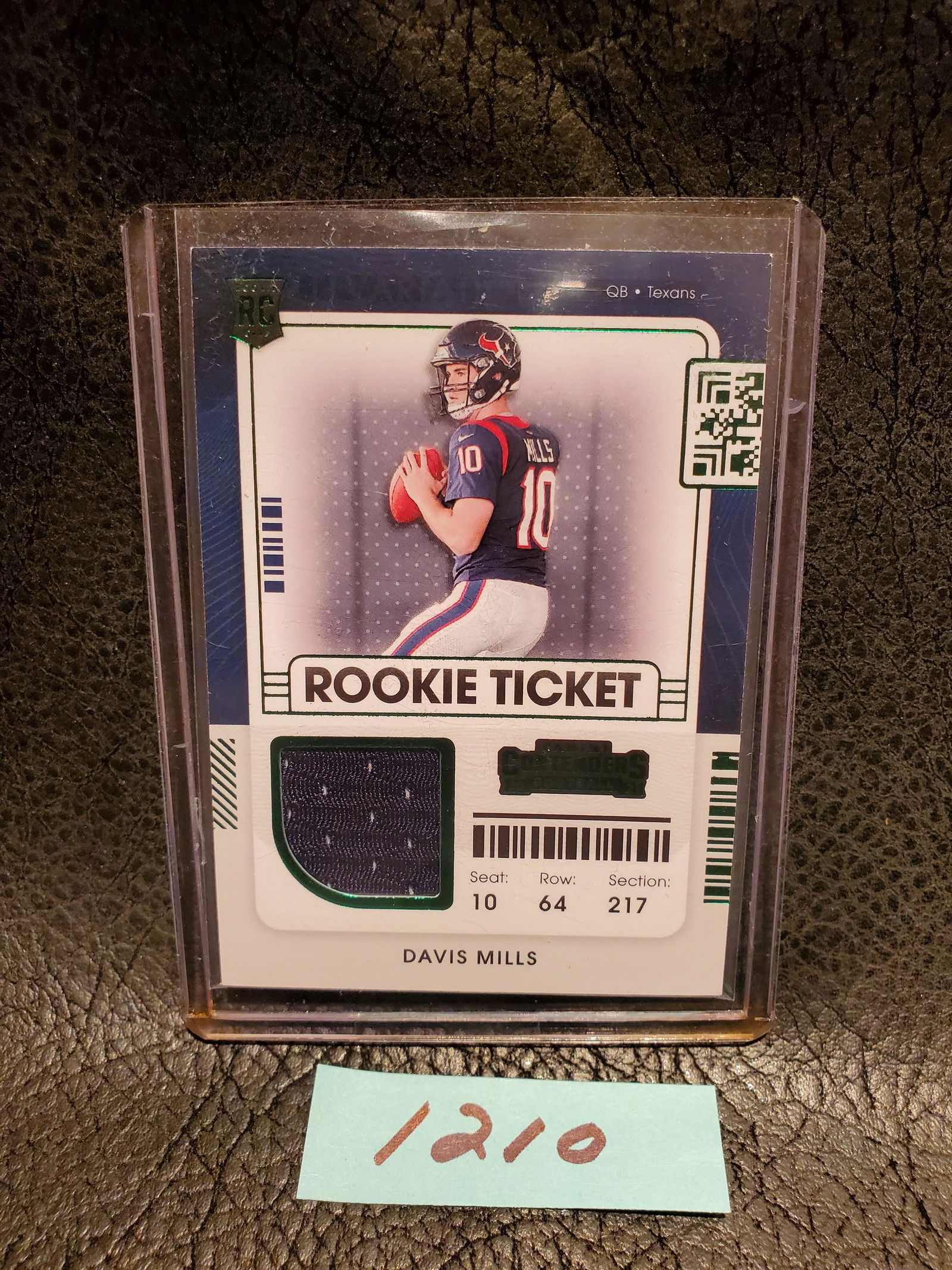 Davis Mills 2021 Contenders Rookie Ticket Variation Green Foil Patch Houston Texans #RSV-DMI (1 of 2)