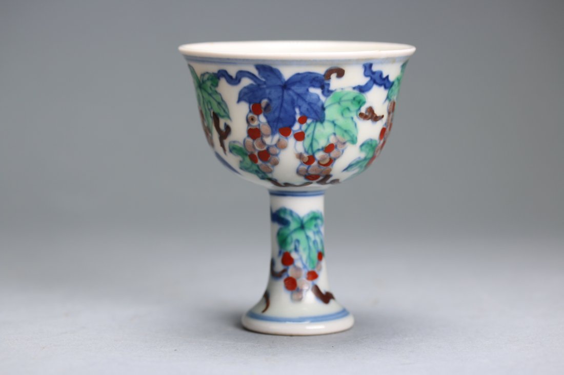 An Extremely Rare DOUCAI Stem Cup, Mark&Period CHENGHUA (1 of 6)