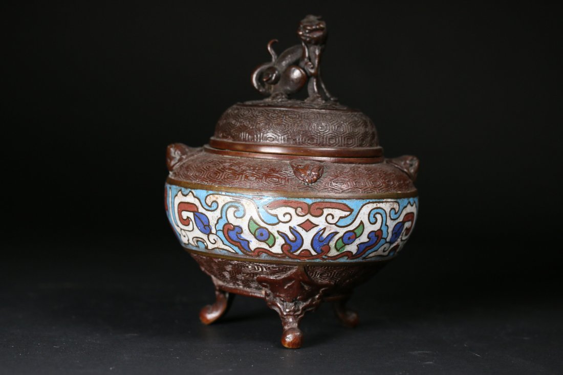 A Chinese Champleve Small Enamelled Bronze Censer (1 of 5)