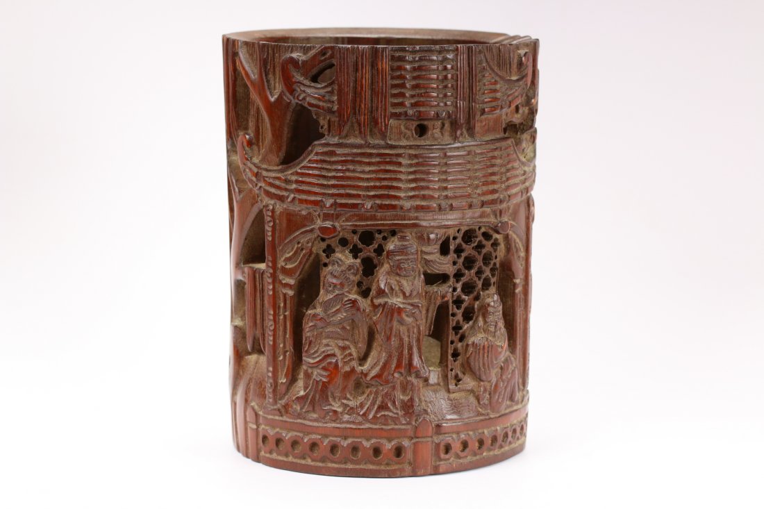A carved bamboo brushpot (1 of 6)