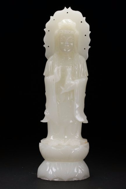 Chinese carved white bowenite stone Quan Yin sculpture (1 of 6)