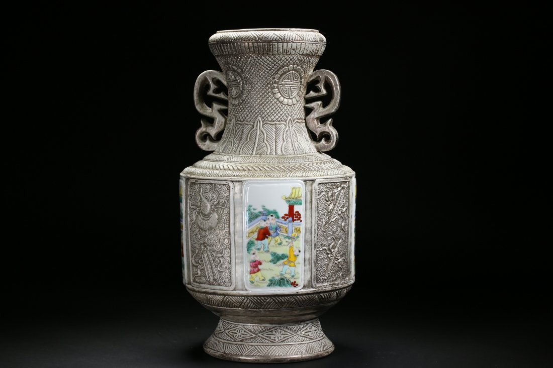 A silver ground famille-glazed porcelain vase (1 of 9)