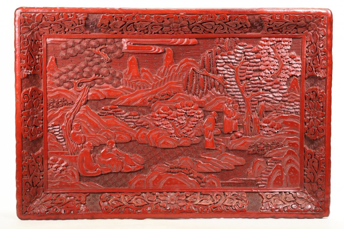 A LARGE CINNABAR LACQUER TRAY,19TH CENTURY (1 of 6)