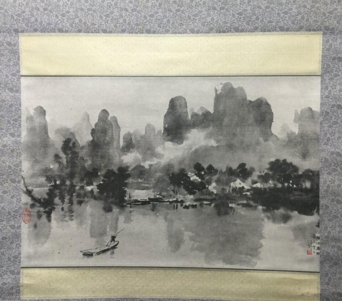 A Chinese Painting , Xu Beihong: CHINESE HANGING SCROLL ; 徐悲鴻 Xu Bei hong~Scenery\" ;Dimension painting : 22\" x 14.5\".