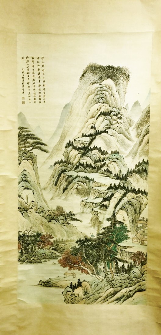 A CHINESE PAINTING , Wang Jiahn: Wang Jiahn (西元1609-1668年);Chinese ink and colors painting on paper, Wang Jiahn (西元1609-1668年);Dimension: 50" x 25’’.
