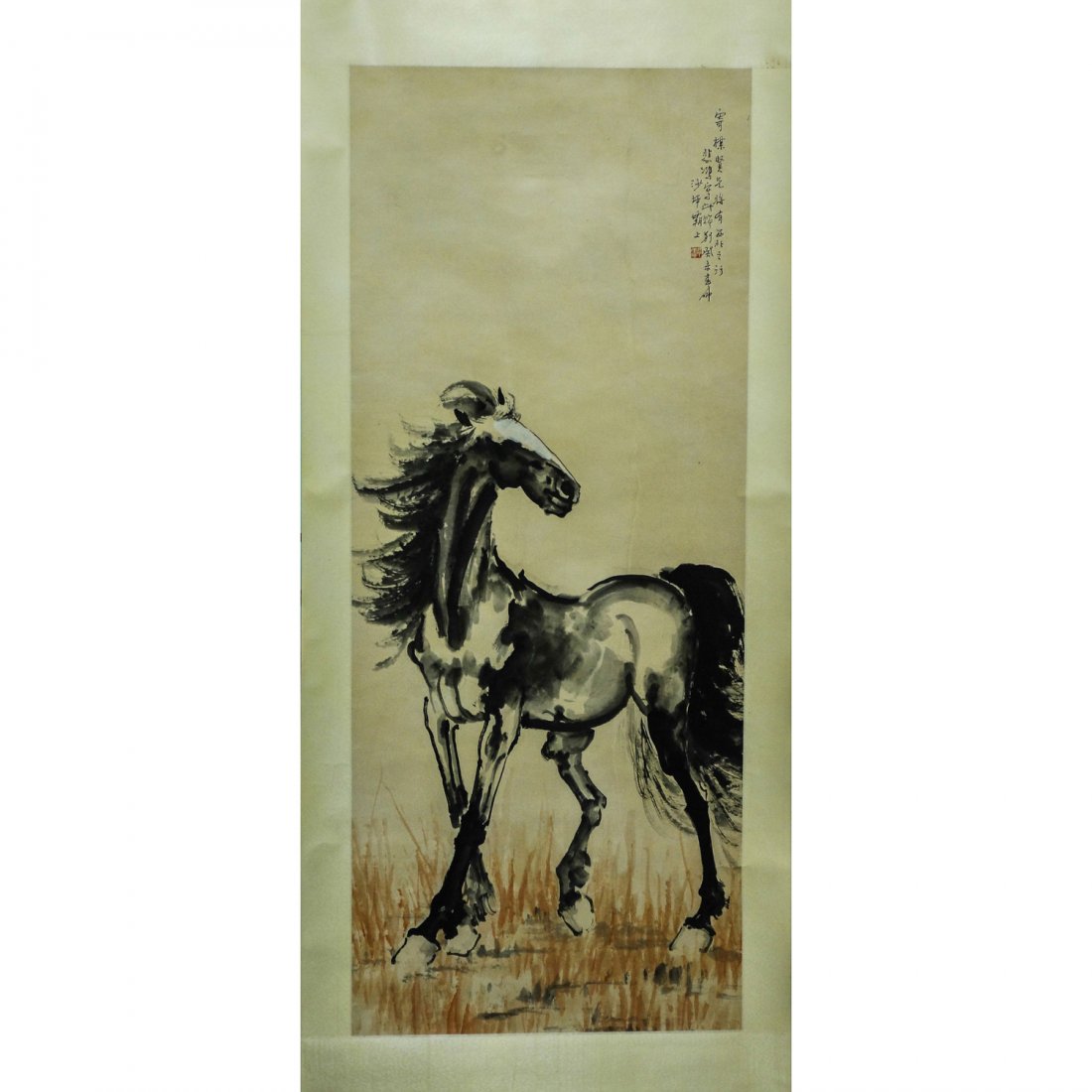 A CHINESE SCROLL PAINTING ,By Xu Beihong 徐: A CHINESE SCROLL PAINTING ,By Xu Beihong 徐悲鴻 Dimension painting : (53 x 21.5”)